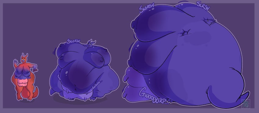 2021 2_toes 3_toes 4_breasts absurd_res anthro big_breasts big_udders blueberry_inflation bovid bovine breasts cattle color_change digital_media_(artwork) feet female hi_res huge_breasts huge_udders hybrid hyper hyper_breasts hyper_udders inflation kobold kowbold mammal morbidly_obese multi_breast navel obese overweight overweight_female purple_body purple_scales radicaldogarts red_body red_scales scales sequence simple_background solo spherical_inflation spots sunken_head sunken_limbs teats toes udders zed_(scales)