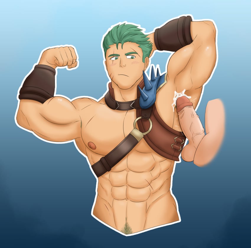 1boy abs armpit_fetish armpit_hair armpit_sex armpits arms_behind_head balls blush brown_hair cum cum_on_upper_body dieck_(fire_emblem) disembodied_penis drawfag drawthread_request erect_penis erection fire_emblem fire_emblem:_the_binding_blade flexing flexing_arms flexing_bicep gay genitals male male/male manly naked nintendo nipples nude pecs pectorals penis pubes scar scar_across_eye scars serious tagme vein veiny veiny_penis video_games yaoi