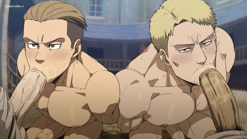 attack_on_titan blowjob burankoprn colt_grice gay hands_tied_behind_back male male_only marleyan_and_eldian oral porco_galliard precum reiner_braun theo_magath