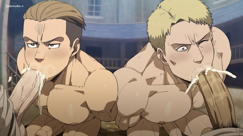 attack_on_titan blowjob burankoprn colt_grice cum_in_mouth gay hands_tied_behind_back male male_only marleyan_and_eldian oral porco_galliard reiner_braun theo_magath