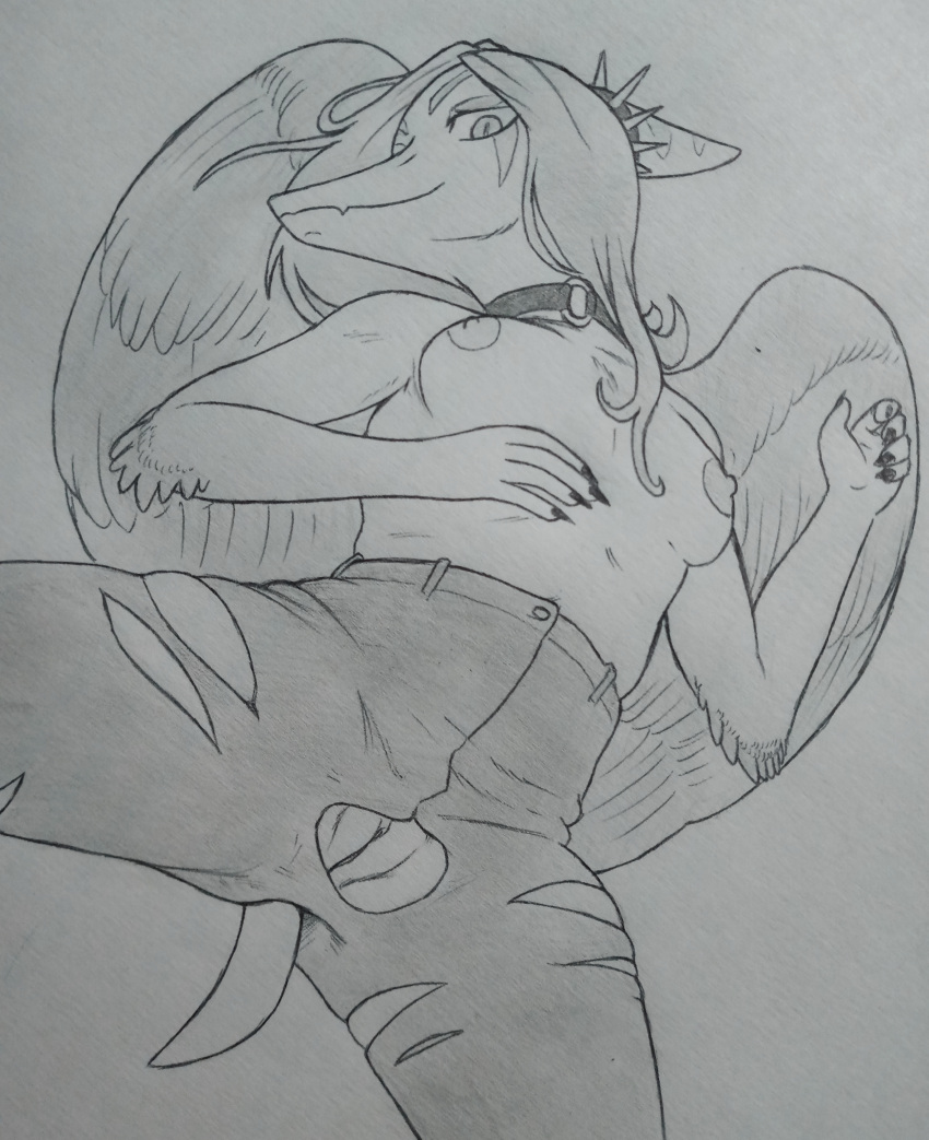 1girls 2020s 2021 5_fingers absurd_res angel_wings anthro anthro_female anthro_focus anthro_only black_and_white bottomwear breasts butt clothed clothed_female clothes clothing collar dinosaur dinosaur_girl emo erect_nipples eyelashes eyes eyes_closed eyes_open fang_(gvh) feather feathered_dinosaur feathered_wings feathers female female_focus female_only fingers furry_female genitals goodbye_volcano_high goth goth_girl grey_hair hair half-dressed half_dressed half_naked hi_res horn horned_humanoid humanoid laying laying_back laying_down laying_on_back laying_on_floor laying_on_ground lizard lizard_girl long_hair looking_at_viewer looking_up lying monochrome nail nail_polish nails nipples no_background no_dialogue no_humans non-mammal_breasts non-mammal_nipples nude nude_female on_back one_eye_closed pants partially_clothed partially_clothed_female partially_undressed perrox presenting_pussy presenting_vagina pterodactyl pterodactylus pteropodid pterosaur pussy pussy_peek reptile reptile_humanoid reptile_tail reptilian reptilian_eyes ripped_clothes ripped_clothing ripped_pants scales scalie scalie_humanoid scalie_only sharp_fingernails sharp_nails showing_pussy simple_background small_breasts small_tail smile smiling smiling_at_viewer snoot_game snout solo spikes striped striped_clothing striped_legwear stripes tail tease teasing teasing_viewer teeth teeth_showing teeth_visible textless topless topless_anthro topless_female torn_bottomwear torn_clothing torn_pants vagina white_background wings wink winking winking_at_viewer