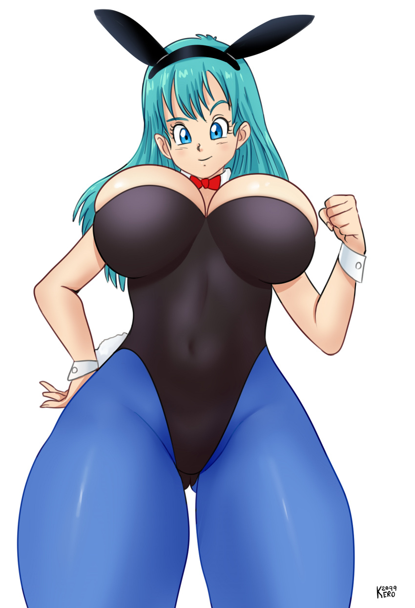 1girls big_breasts blue_eyes blue_hair breasts bulma_(bunny) bulma_briefs bunny_ears bunny_girl bunnysuit dragon_ball dragon_ball_z gummslime huge_breasts kero2099 leotard long_hair pantyhose solo teenager thick_thighs thighs