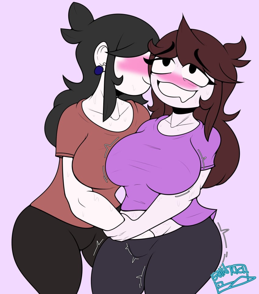 2girls big_breasts blush breasts closed_eyes clothing cuddling face_to_face female female_only fingering fingering_partner fully_clothed incest jaiden jaiden_animations jaidens_mom mother_and_daughter multiple_girls pleasure_face saliva_drip signature solidrich stuttering sweating youtube youtuber yuri