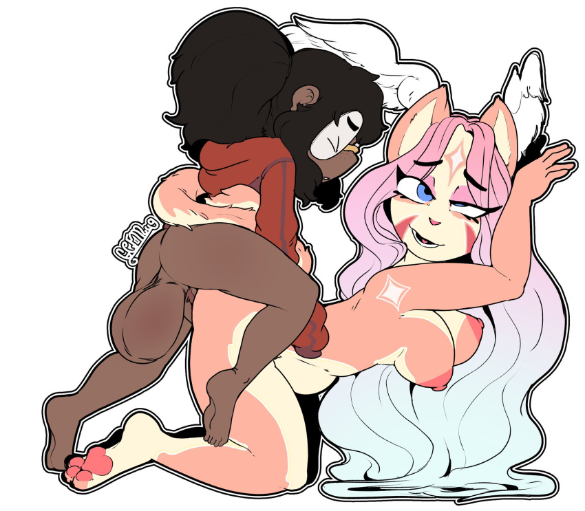 1futa 1girls anthro balls bottomless breasts clothed clothing completely_nude dark-skinned_futanari dark_skin duo female flat_chest freckles furry futa_on_female futa_sans_pussy futanari gcfmug glasses huge_balls huge_cock human jane_oak_(gcfmug) kneeling larger_female mostly_nude nipples nude nude_female partially_clothed penis pink_fur precum sex small_but_hung smaller_futanari sweater twintails