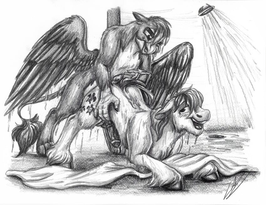 animal_genitalia animal_penis avian cutie_mark earth_pony equid equine equine_penis feral feral_on_feral friendship_is_magic gallus_(mlp) genitals gryphon half-closed_eyes hasbro hi_res hooves horse long_tail luciarts male male/male mammal monochrome my_little_pony mythological_avian mythology narrowed_eyes open_mouth open_smile penis pony sandbar_(mlp) shower smile towel wet wet_mane wings