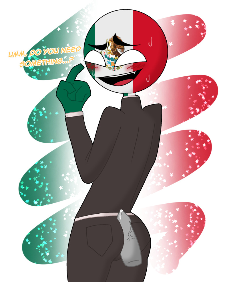 anon black_pants black_topwear blank_eyes blush clothed clothing confused countryhumans disembodied_penis english_text gakuran gay gradient_background imminent_rape looking_at_viewer looking_back looking_over_shoulder male male_only mexico_(countryhumans) oblivious penis penis_on_ass raku_sarvin simple_background sweat text yaoi