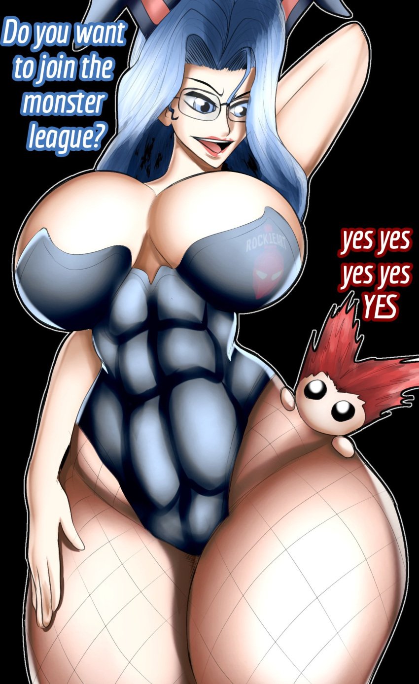 1boy 1boy1girl abs arm_up athletic athletic_female big_ass big_breasts big_butt blue_eyes breasts bunny_costume bunny_ears bunny_girl bunnysuit curvy curvy_body curvy_female curvy_figure curvy_hips english_commentary english_text female garou_(one-punch_man) glasses hair_between_eyes long_hair one-punch_man psykos red_hair rockie_art seductive seductive_eyes seductive_gaze seductive_look seductive_mouth seductive_pose seductive_smile size_difference smile smiley_face smiling tagme text text_bubble thick_ass thick_legs thick_thighs thighhighs thighs toned toned_female voluptuous