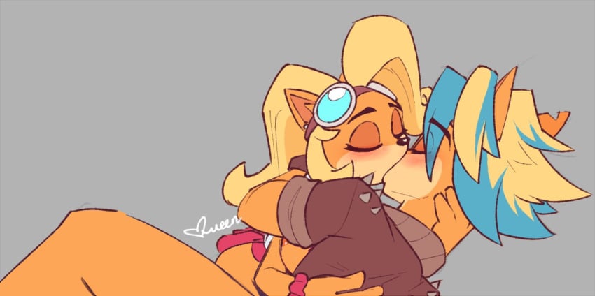 anthro blush breasts coco_bandicoot conniesky3 crash_(series) female/female fur furry kissing nipples nude pirate_tawna tawna_bandicoot tawna_bandicoot_(crash_4) yuri