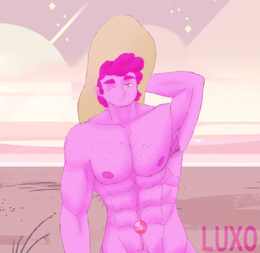 1boy abs absurd_res aged_up armpit_hair beach big_breasts cartoon_network facial_hair fanart gemstone grown_up hairy hat hunk luxoh male male_only nipples pink pink_steven solo solo_male steven_quartz_universe steven_universe steven_universe:_save_the_light steven_universe:_the_movie steven_universe_future