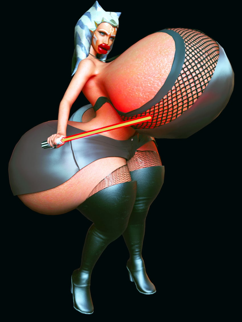 1girls 3d ahsoka_tano ahsoka_tano_(imperial) alien alien_girl ass ass_cleavage big_ass big_breasts bimbo bimbofication blue_eyes breasts butt_crack dark_side female female_focus female_only heels high_heels huge_ass huge_breasts hyper hyper_ass hyper_bimbo hyper_breasts hyper_lips jackd22 lekku lightsaber lips looking_at_viewer orange_body orange_skin red_lightsaber simple_background solo star_wars the_clone_wars:_season_four togruta