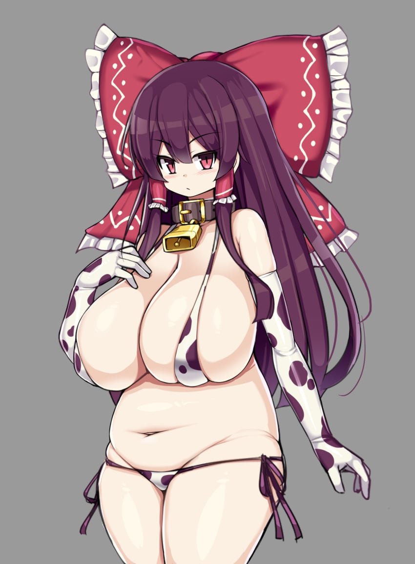 1girls big_breasts chubby cow_gloves cow_print elbow_gloves female gloves long_gloves miko panties reimu_hakurei sawati solo tagme touhou