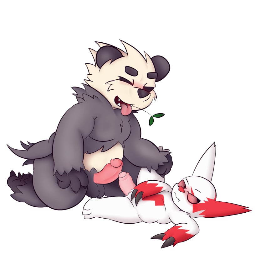 absurd_res anthro balls blush bodily_fluids duo fuzefurry genital_fluids genitals hi_res larger_male male male/male nintendo pangoro penis pokémon_(species) pokemon pokemon_(species) precum size_difference tagme tongue video_games zangoose