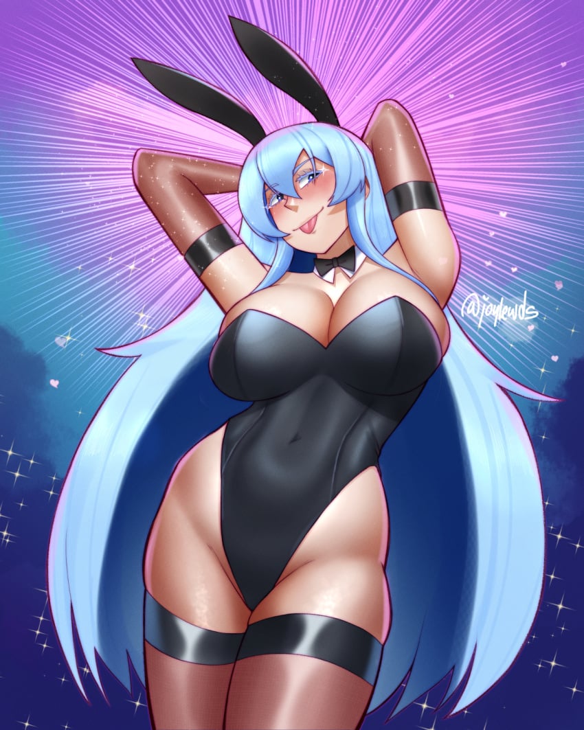 1girls akame_ga_kill! animal_ears armpit arms_behind_back arms_up artist_name artist_signature artist_website belly black_bowtie black_bunny_ears black_leotard blue_eyebrows blue_eyelashes blue_eyes blue_hair blush blushing_at_viewer bowtie breasts brown_gloves brown_legwear brown_stockings bunny_costume bunny_ears bunny_girl bursting_breasts busty cleavage covered_breasts covered_navel covering_breasts curvaceous curvy_body curvy_female curvy_figure detached_collar elbow_gloves esdeath_(akame_ga_kill!) eye_contact facing_viewer fake_animal_ears female female_only gloves hi_res high_resolution highleg highleg_leotard highres hourglass_figure huge_breasts joylewds legwear leotard long_hair looking_at_viewer navel playboy_bunny playboy_bunny_leotard pose rabbit_costume rabbit_ears rabbit_girl seductive seductive_eyes seductive_look seductive_smile shiny shiny_hair smile smiling_at_viewer solo sparkles sparkling_background standing stockings strapless strapless_leotard teasing teasing_viewer thighhighs tongue tongue_out top_heavy twitter twitter_username url very_long_hair voluptuous