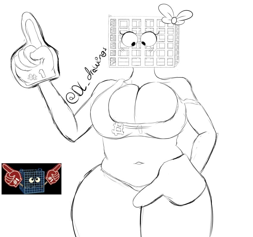 accessory anthro big_breasts bow_tie box breast_squeeze breasts clothed clothing desesperadoleon female five_nights_at_freddy's no._1_crate panties scottgames shirt solo thick_thighs trash_and_the_gang ultimate_custom_night video_games