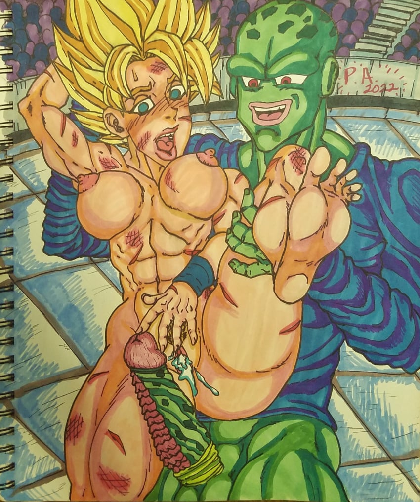 after_rape after_sex after_vaginal arena beat_up beaten big_breasts big_penis defeated defeated_heroine dragon_ball dragon_ball_super dragon_ball_z female female_goku green_skin interspecies male nude_female pikkon princeadam rule_63 son_goku straight super_saiyan traditional_media_(artwork)