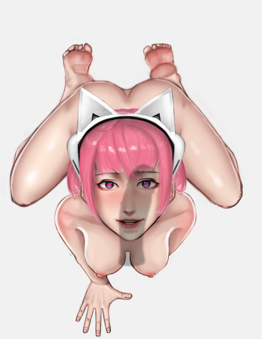 ai:_the_somnium_files cat_ear_headphones heart-shaped_pupils iris_sagan kneeling nude_female penis_shadow pink_hair