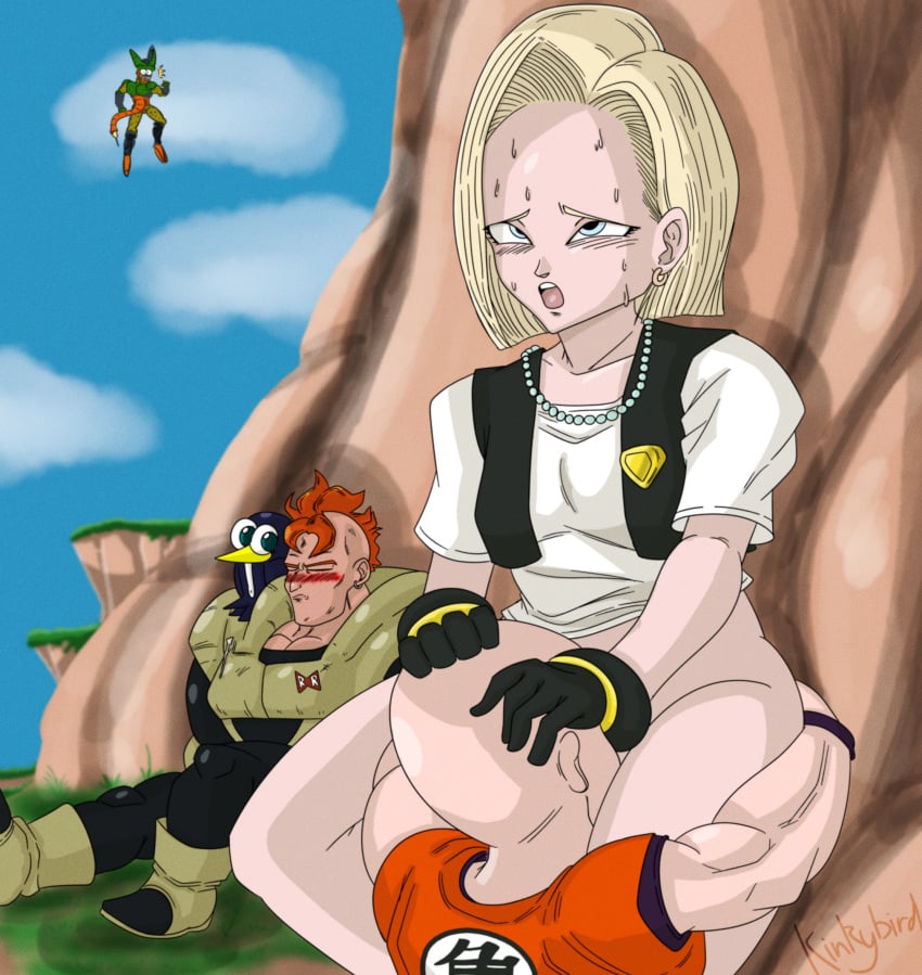 android_16 android_18 cell_(dragon_ball) cunnilingus dragon_ball dragon_ball_z kinkybird krillin kuririn no_panties oral oral_sex voyeurism