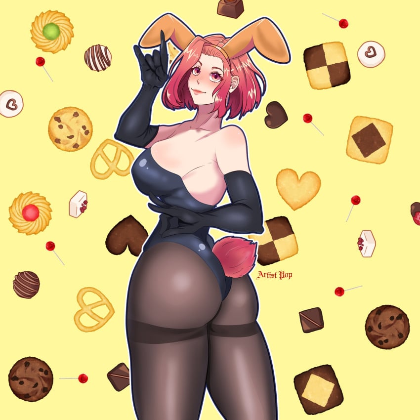 1girls artist_request ass back_view big_ass big_breasts breasts bunny_ears bunny_girl bunny_tail bunnysuit cookies diadem diamond_is_unbreakable female female_focus female_only ghost ghost_girl hips jojo's_bizarre_adventure light-skinned_female light_skin looking_at_viewer looking_back medium_hair pale-skinned_female pale_skin pink_eyes pink_hair pink_tail reimi_sugimoto short_hair shounen_jump smile solo solo_female solo_focus thick_thighs thighs wide_hips