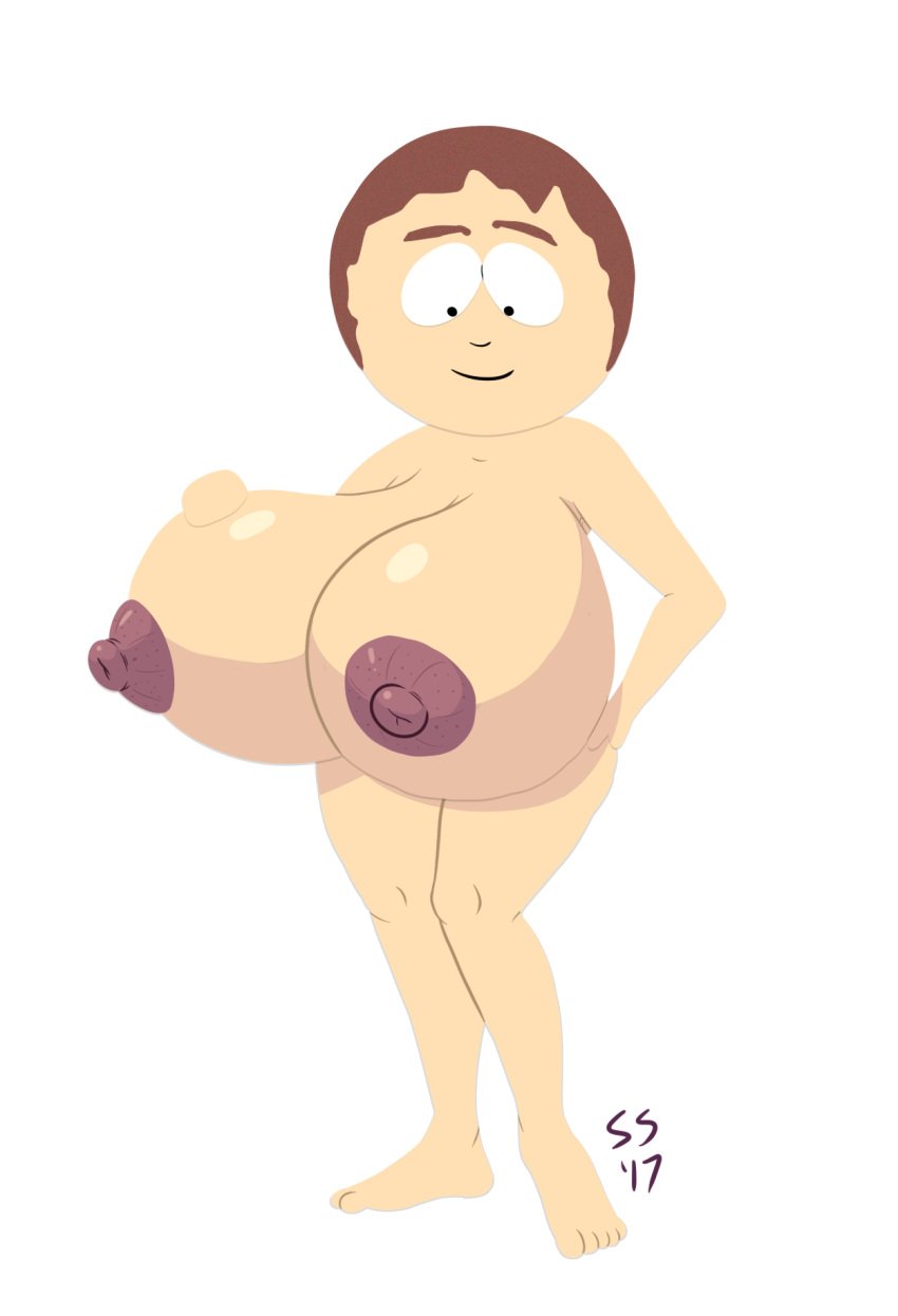 1girls 2017 dustindemon erect_nipples female huge_breasts official_style sharon_marsh short_hair smile solo south_park transparent_background very_short_hair