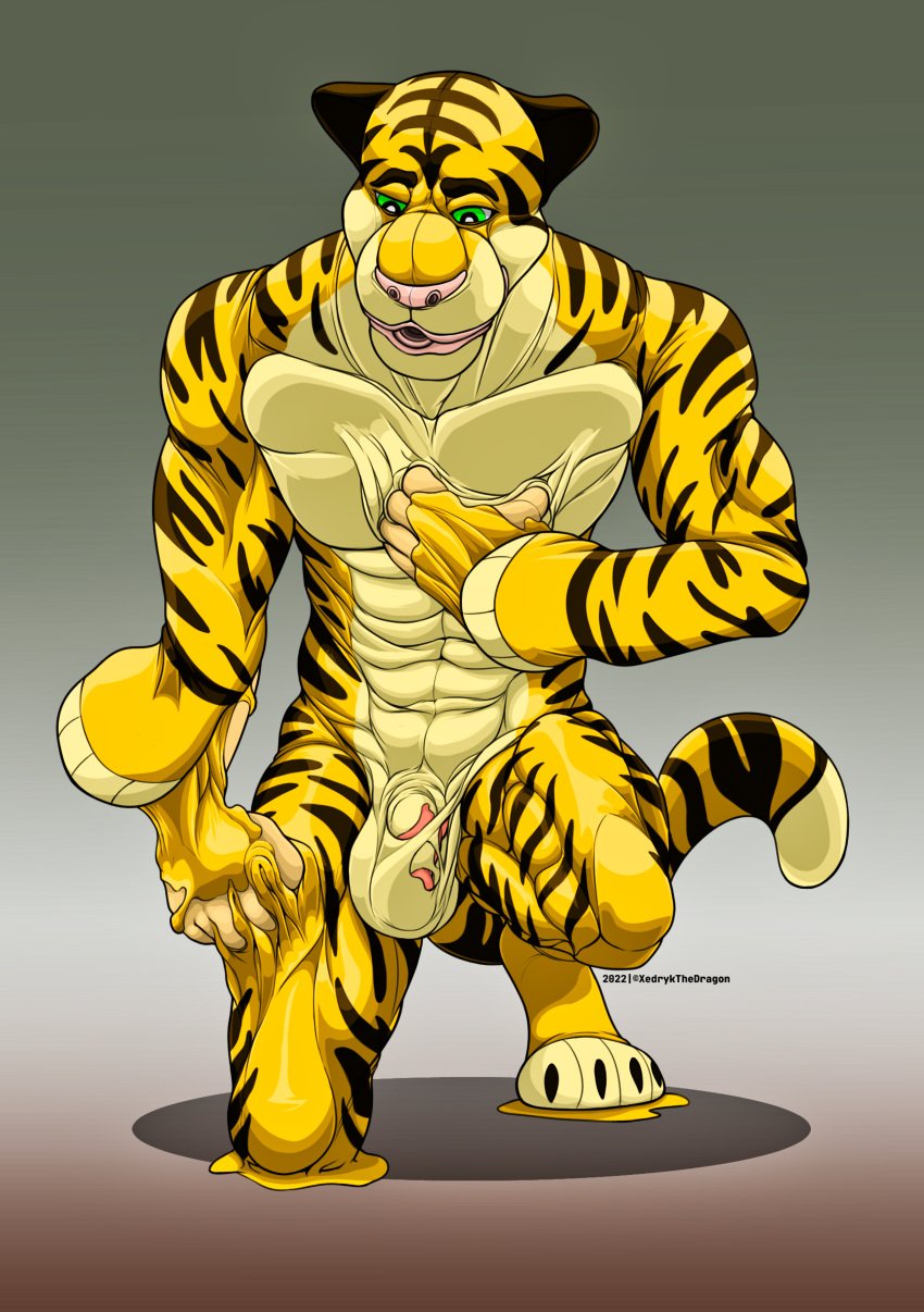 1234hdpa absurd_res anthro bound chastity_(disambiguation) clothing encasement felid goo_(disambiguation) handwear hi_res human latex male mammal mittens pantherine permanent rubber slave solo struggling suit tiger transformation trap_(disambiguation) xedrykthedragon