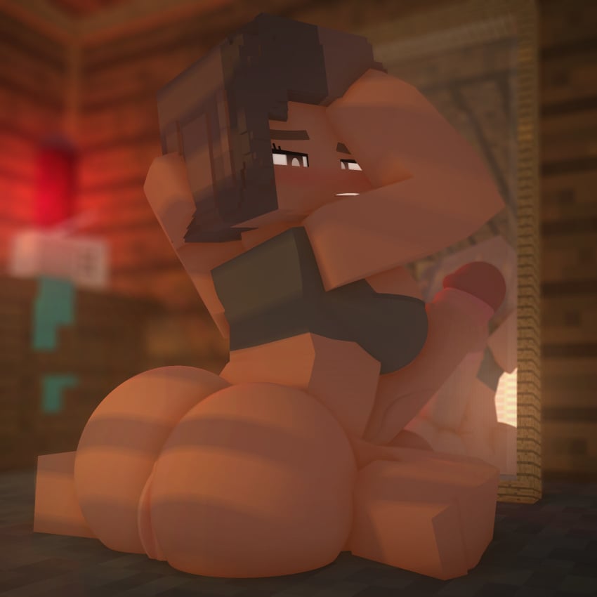 1futa 3d ass bare_ass behind_view bra cuteskyler dark-skinned_futanari dark_hair dark_skin futa_only futanari looking_back mine-imator minecraft mirror_selfie pussy reflection solo solo_futa vanessa_mcloy