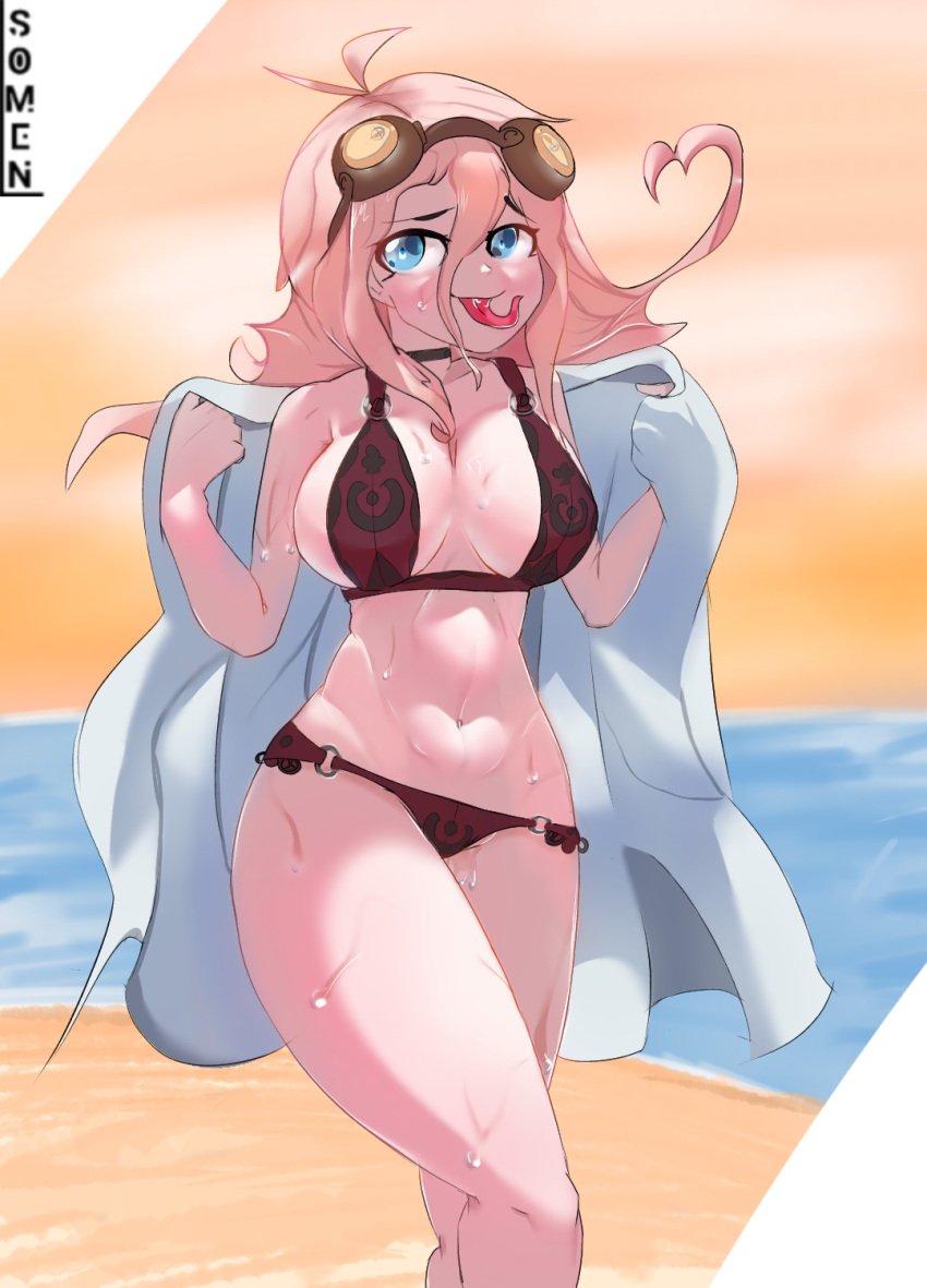 1girls beach big_breasts danganronpa danganronpa_v3 female green_eyes huge_breasts iruma_miu somen straight_hair tagme