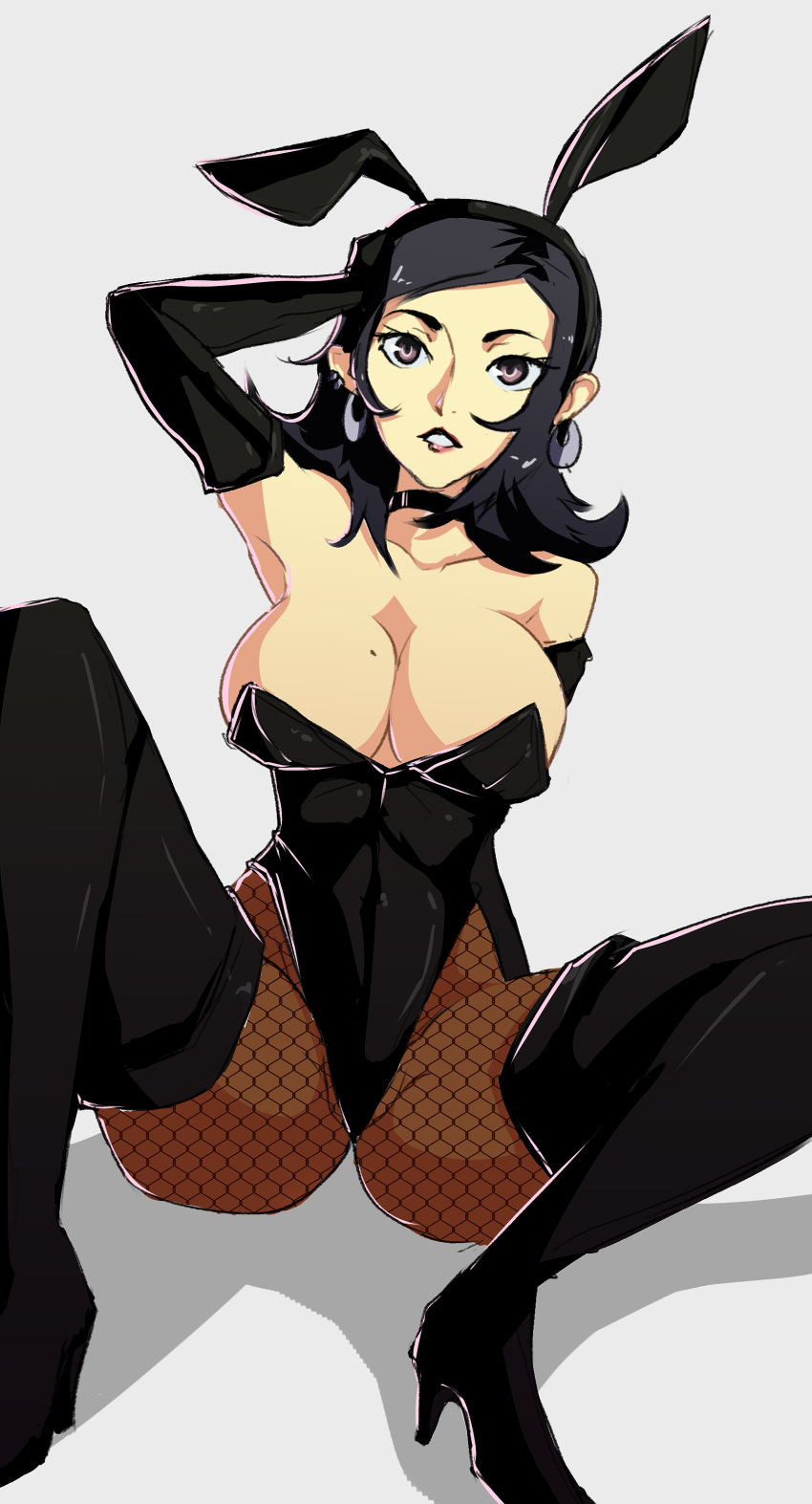 alternate_costume atlus black_lips breasts bunny_ears bunny_girl bunnysuit clothed clothing female high_heel_boots high_heels latex latex_boots latex_gloves lipstick maya_amano persona persona_2 solo tagme white_skin