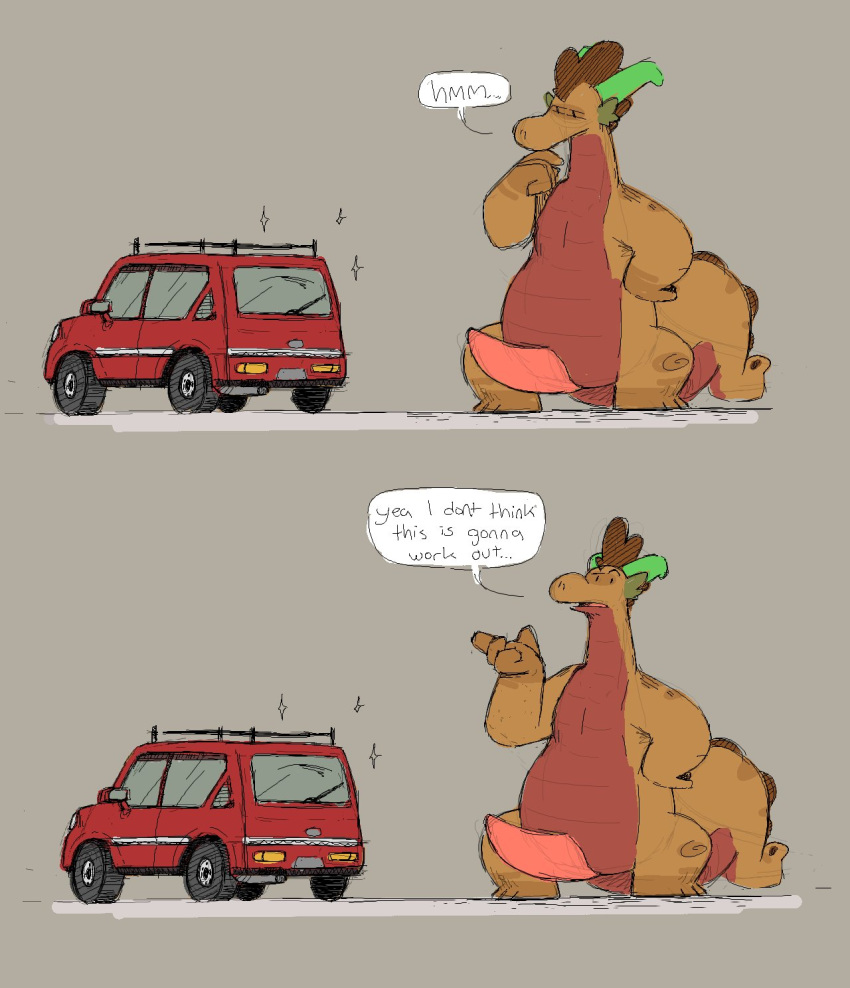 animal_genitalia anthro car dozendav dragon dragons_fucking_cars english_text erection genital_slit genitals hi_res horn humor male mechanophilia penis scalie slit solo text vehicle