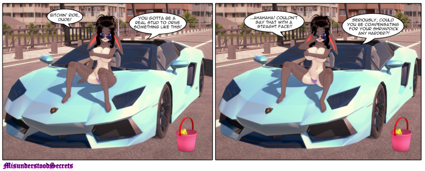 compensating_for_something compensation dialogue english_text lamborghini lana_lagomorph misunderstoodsecrets original_character small_penis_humiliation sports_car