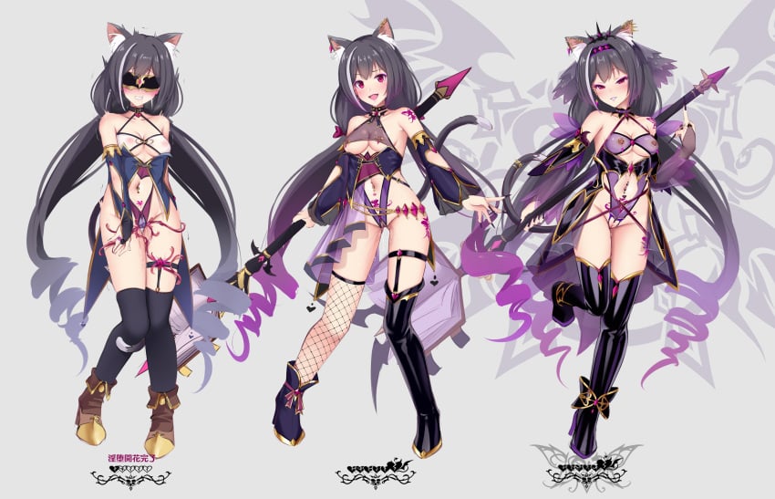 1girls animal_ears ankle_boots arm_at_side arm_behind_head asymmetrical_legwear black_hair boots breasts cat_ears cat_girl cat_tail cleavage clothing_cutout collar corruption crown detached_sleeves drill_hair female female_orgasm fishnets hand_up headpiece heart_collar highleg highleg_leotard highres holding holding_staff karyl_(princess_connect!) kyaru_(princess_connect) leotard long_hair low_twintails medium_breasts middle_finger mismatched_legwear multicolored_hair multiple_views navel_piercing nipple_piercing open_mouth orgasm parted_lips piercing pink_eyes princess_connect! pubic_tattoo puririn pussy pussy_juice revealing_clothes see-through slutty_outfit smile spiked_collar spikes staff standing standing_on_one_leg streaked_hair tail tattoo tentacle thigh_strap thighhighs transformation transformation_sequence twintails