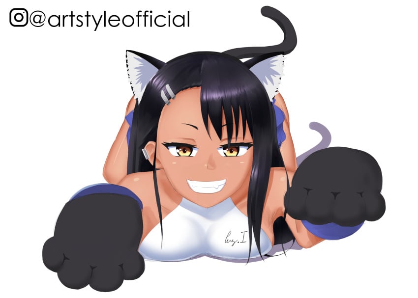 1girls black_hair brown_eyes digital_drawing_(artwork) digital_media_(artwork) digital_painting_(artwork) drawing female female_only full_body hair_clips hayase_nagatoro long_hair looking_at_viewer looking_away neko paint_tool_sai please_don't_bully_me,_nagatoro simple_background solo straight_hair suggestion white_background yellow_eyes