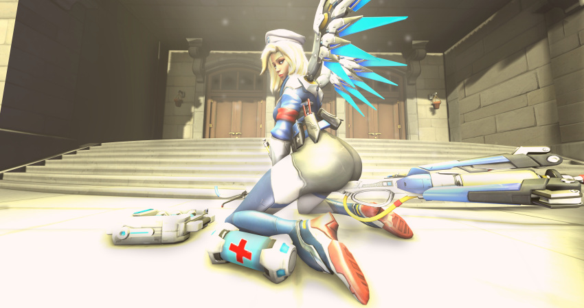 3d ass ass big_butt blizzard_entertainment combat_medic_ziegler jefe_juan_david latex_suit mercy overwatch spandex