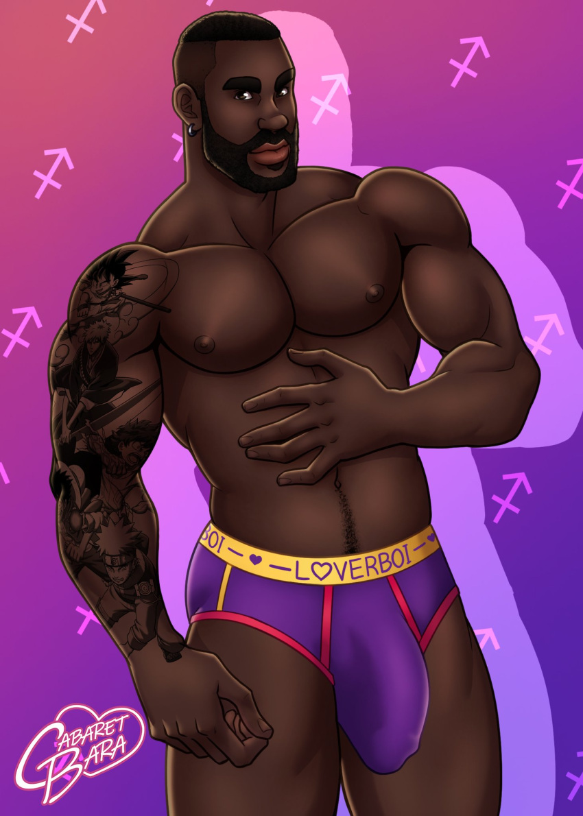 african african_male big_bulge briefs briefs_only bulge cabaret_bara cabaret_bara_series dark-skinned_male dark_skin darryl_(cabaret_bara) male male_only melanin muscles muscular muscular_male sagittarius solo_male tattoo underwear zodiac_sign