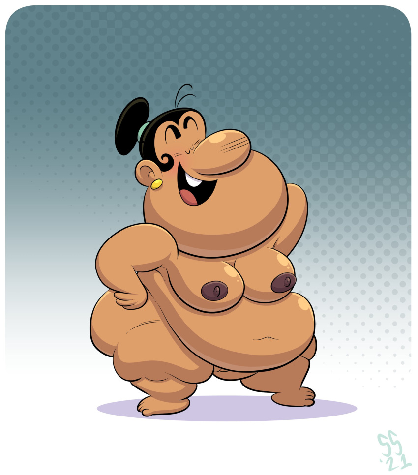 black_hair closed_eyes dustindemon earrings elderly_female female hair_bun large_breasts latina latina_gilf nickelodeon obese open_mouth overweight rosa_casagrande solo the_loud_house