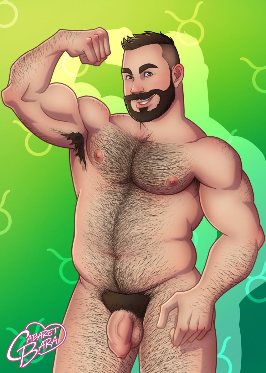 1boy amber_eyes balls ballsack bear beard beefy body_hair brown_hair cabaret_bara cabaret_bara_series dad_bod dilf facial_hair flaccid_penis flexing_bicep foreskin hairy hairy_male henry_(cabaret_bara) human human_bear intact long_foreskin male male_nipples male_only male_pubic_hair manly masculine mature_male musclegut muscular_male nude_male pecs penis scrotum solo taurus testicles thick uncut unretracted_foreskin veiny_penis zodiac_sign