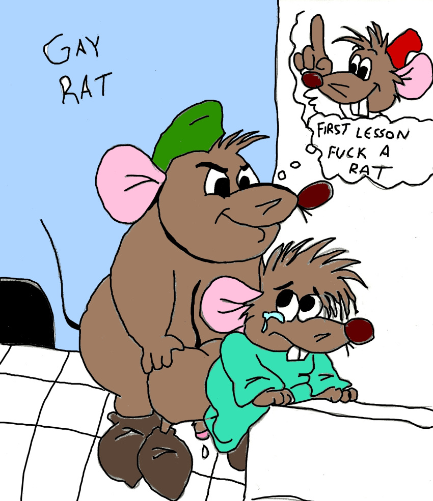 2boys cinderella_(1950_film) disney gay gay_rat gus_(cinderella) jaq male male_only penis rough_sketch tears yaoi