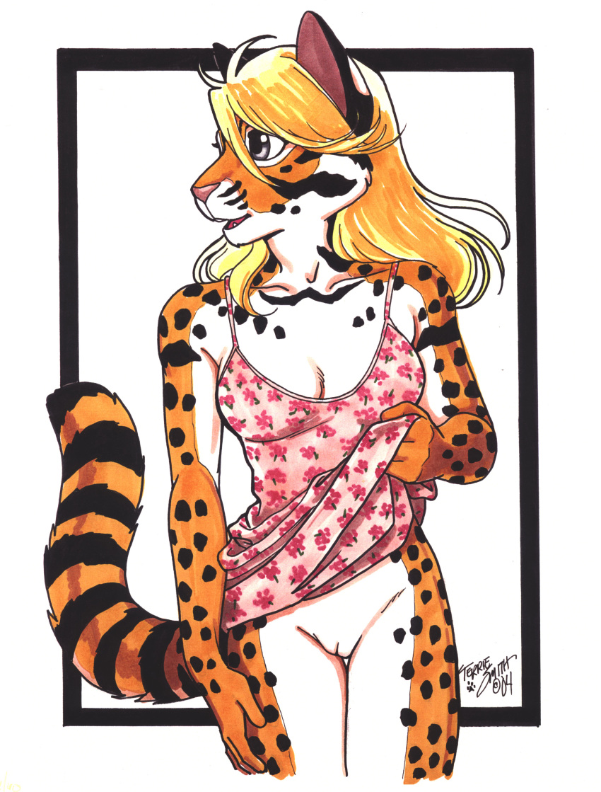 2004 anthro feline female furry high_resolution nude ocelot pinup pussy solo terrie_smith undressing