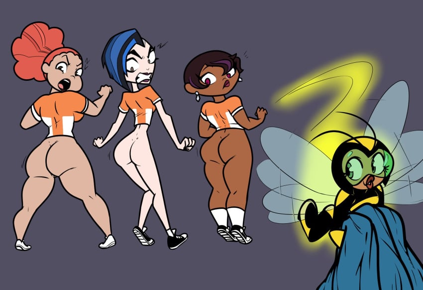 4girls ass assisted_exposure big_ass bottomless bottomless_female bubble_butt bumblebee_(dc) calicobggs dark-skinned_female dc dc_comics dc_super_hero_girls dimples_of_venus doris_zeul doris_zeul_(shg) embarrassed enf female female_only karen_beecher karen_beecher_(shg) leslie_willis leslie_willis_(shg) light-skinned_female multiple_girls pantsing selina_kyle selina_kyle_(shg) thick_thighs