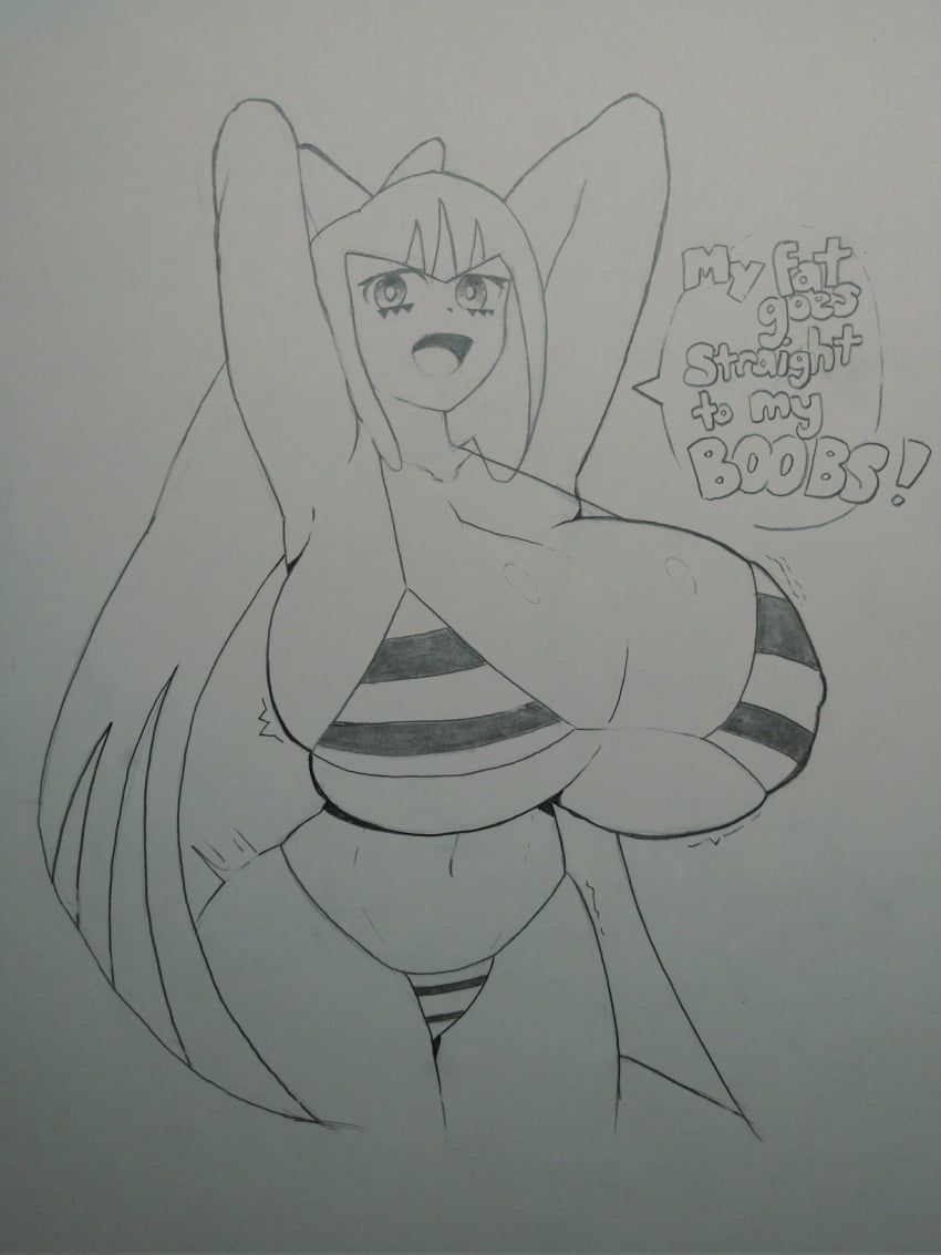 1girls 2022 angel bikini dudemcwhy english_text female female_only gainax hourglass_figure huge_breasts humanoid hyper_breasts panty_&_stocking_with_garterbelt stocking_anarchy uncolored