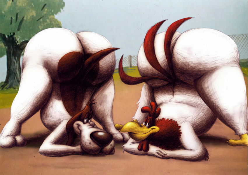 2boys ass ass_up barnyard_dawg big_ass big_butt bubble_ass bubble_butt edit edited foghorn_leghorn gay jack-o_pose looney_tunes male male_only soft_feathers ten-kun thick_thighs