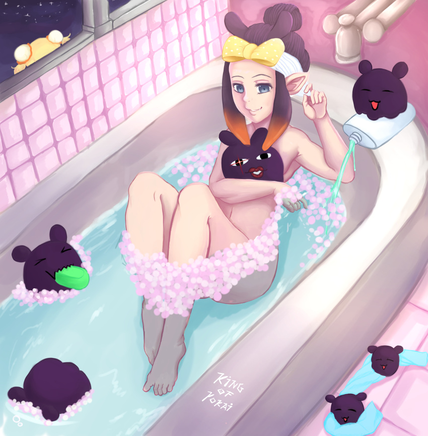 1girls artist_request bath bathtub blue_eyes fan_mascot_(vtuber) female female_focus female_only hololive hololive_english hololive_gen_5 hololive_japan hololive_myth light-skinned_female light_skin long_hair momosuzu_nene multicolored_hair naked ninomae_ina'nis orange_hair pale-skinned_female pale_skin purple_hair shower showering tako_(ninomae_ina'nis) virtual_youtuber