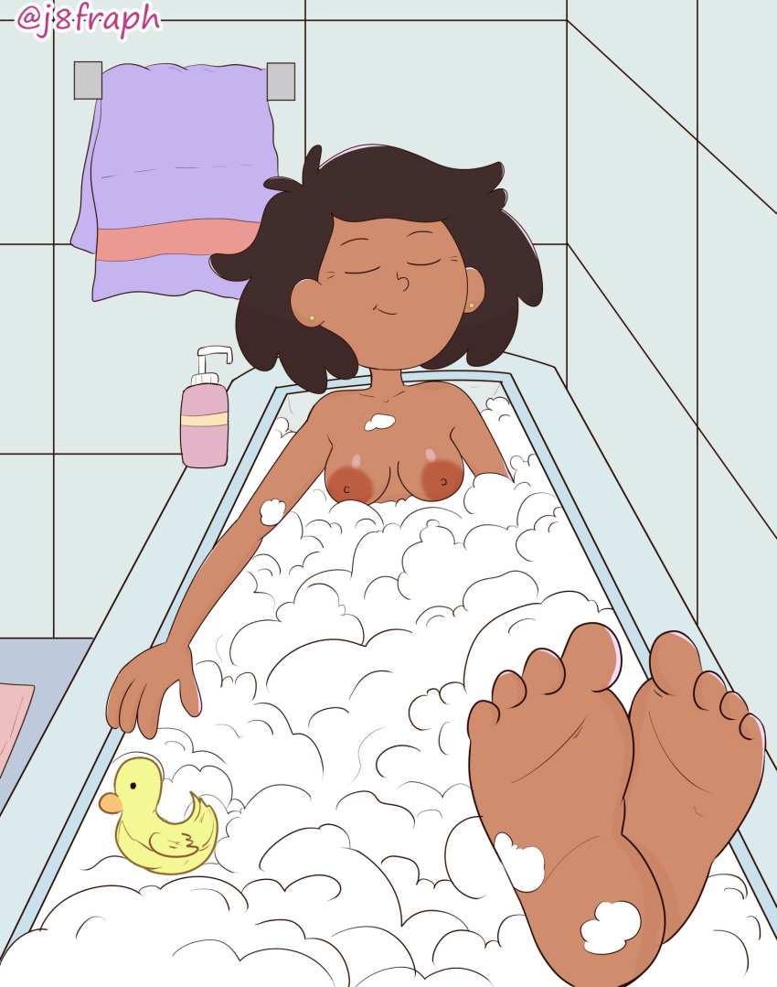 1girls amphibia areolae barefoot bath bathroom bubble_butt closed_eyes disney disney_channel disney_xd female female_only foam j8fraph milf mrs._boonchuy nipples oum_boonchuy relaxing rubber_duck signature soap solo solo_female solo_focus straight_hair torso towel