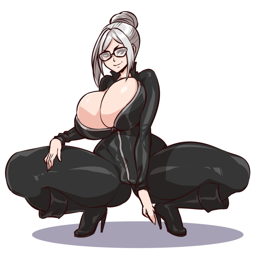 bursting_breasts huge_breasts long_hair prison_school salokinn shiraki_meiko silver_hair thick_thighs tight_clothing