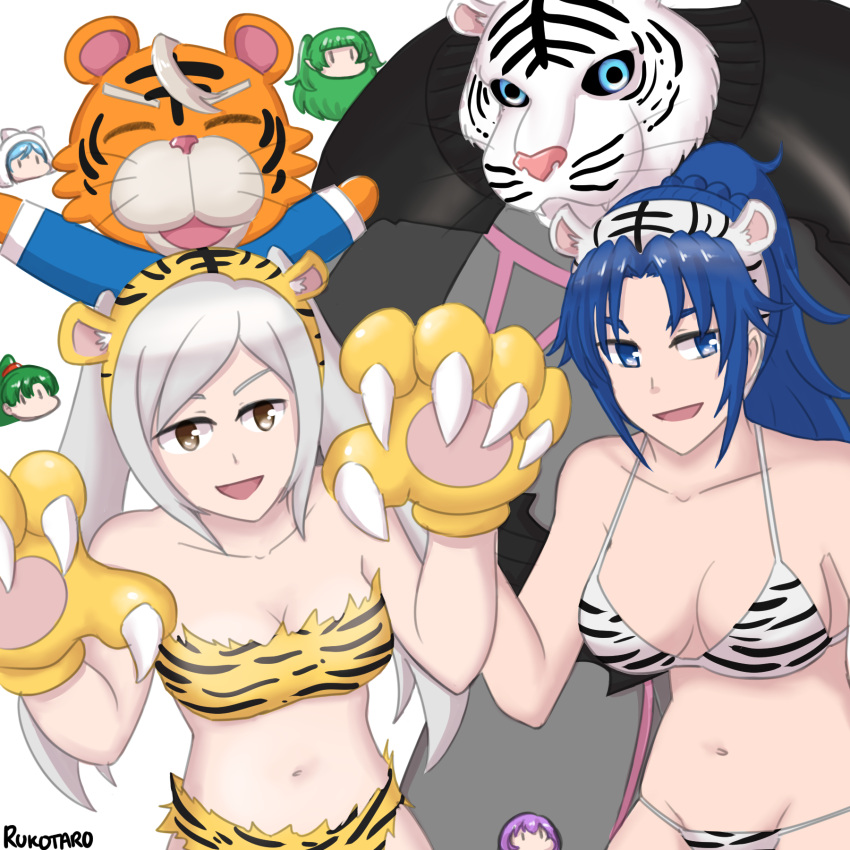 alternate_costume animal_crossing bandeau bikini blue_eyes blue_hair breasts brown_eyes byleth_(fire_emblem) byleth_(fire_emblem)_(male) cleavage corrin_(fire_emblem) corrin_(male)_(fire_emblem) female fire_emblem fire_emblem:_new_mystery_of_the_emblem fire_emblem:_the_blazing_blade fire_emblem:_three_houses fire_emblem_awakening fire_emblem_fates grey_hair katarina_(fire_emblem) kris_(female)_(fire_emblem) kris_(fire_emblem) lilith_(fire_emblem) long_hair lyn_(fire_emblem) lyndis_(fire_emblem) medium_breasts medium_hair multiple_girls navel nintendo ponytail robin_(fire_emblem) robin_(fire_emblem)_(female) rowan_(animal_crossing) rukotaro sothis_(fire_emblem) strapless_bikini tiger_print twintails year_of_the_tiger