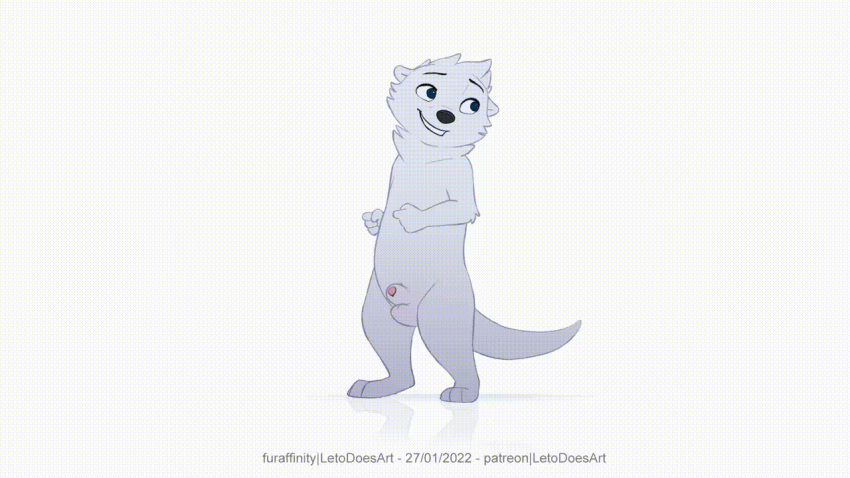 animal_genitalia animated anthro balls bestiality blue_eyes fur genitals letodoesart lutrine male male_only mammal mustelid pebble_(letodoesart) pelvic_thrust penis penis_tip sheath simple_background solo thrusting white_background white_body white_fur