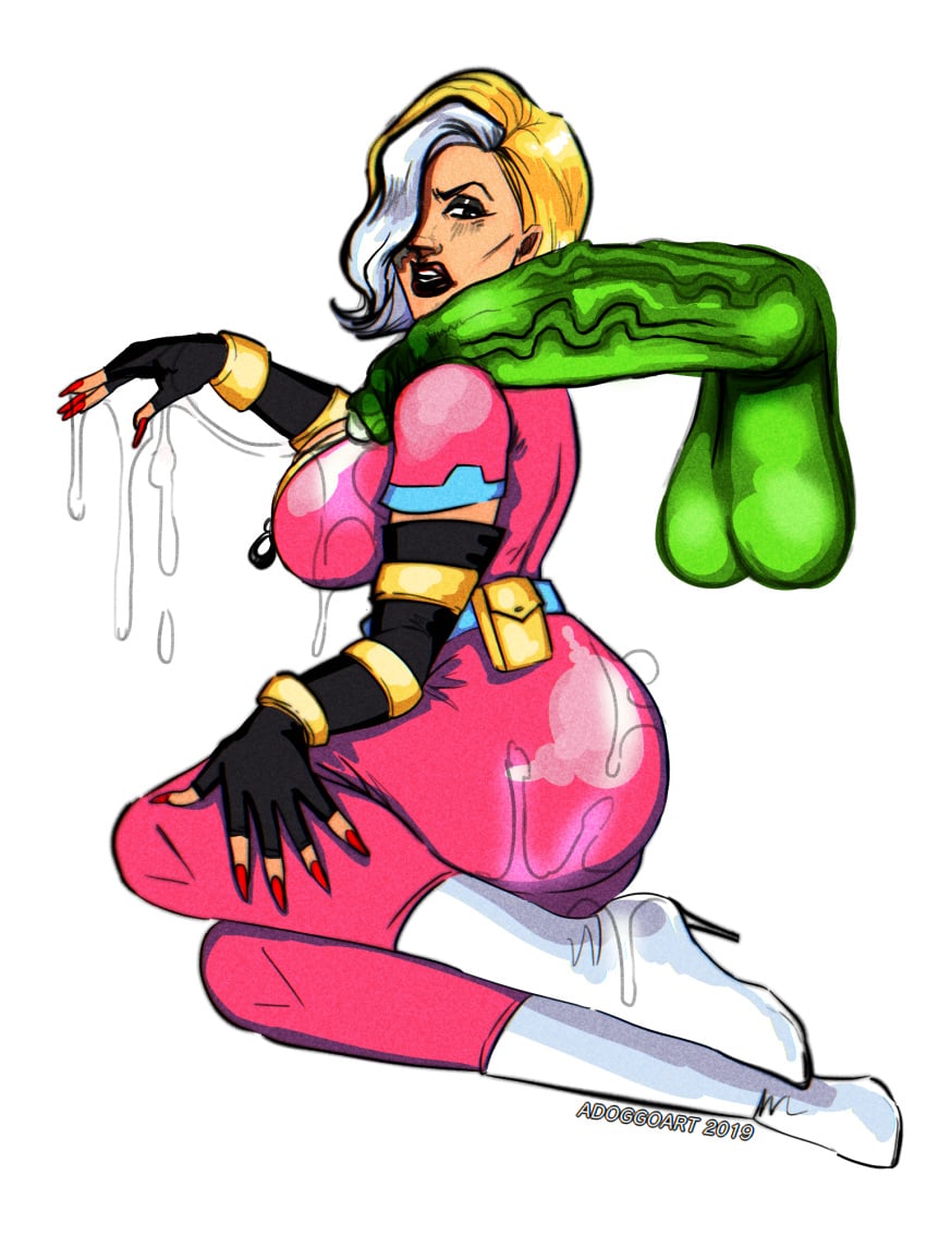 1girls adoggoart annoyed balls blonde_hair breasts captain_planet_and_the_planeteers cleavage cum cum_on_breasts cum_on_clothes cum_on_lower_body cum_on_thighs disembodied_penis disgusted doctor_blight fingerless_gloves green_penis hair_over_one_eye high_heels huge_cock nail_polish penis red_nails sagging_balls sideboob unseen_male_face white_background white_highlights