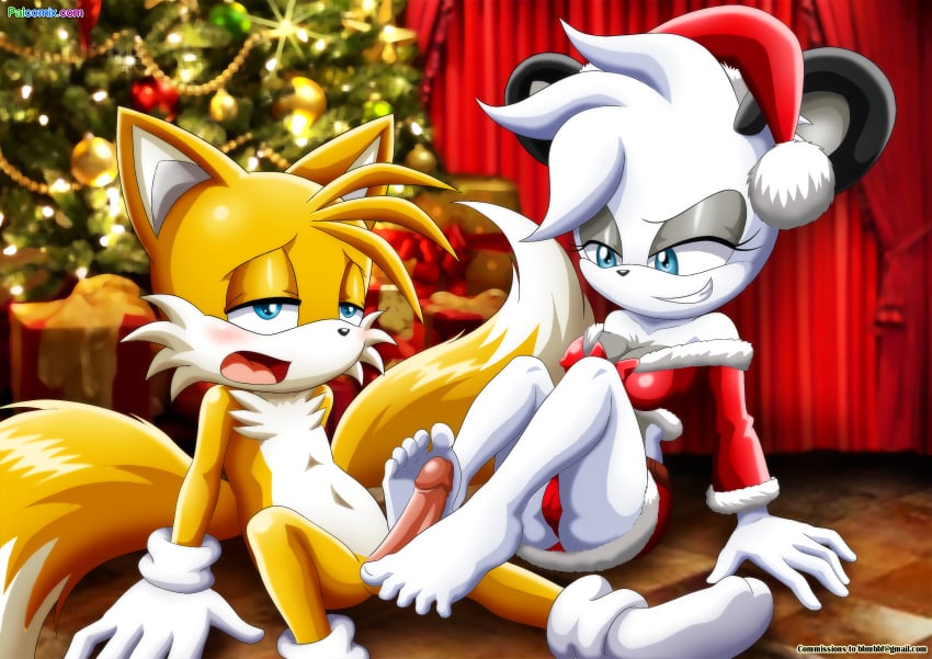 1boy 1girls 5_toes age_difference anthro anthro_on_anthro anthro_only archie_comics barby_koala bbmbbf big_breasts blue_eyes blush blushing breasts cameltoe canine christmas christmas_hat christmas_outfit christmas_tree clothed clothing erect_nipples erection feet female foot_fetish footjob fox fur furry gloves grey_fur half-closed_eyes happy headwear koala male male/female marsupial mobian_(species) mobius_unleashed multicolored_fur multiple_tails nipples_visible_through_clothing older_female on_floor open_mouth palcomix panties penis santa_hat sega sitting smile socks sonic_(series) sonic_the_hedgehog_(series) straight tail tails teeth toes tongue underwear white_fur yellow_fur younger_male