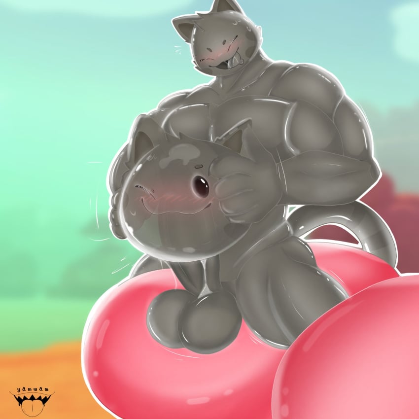 balls big_balls big_penis blush cum duo male male_penetrating muscles muscular muscular_male non-human open_mouth penis slime_penetrated slime_rancher tabby_slime_(slime_rancher) tongue yamwamm