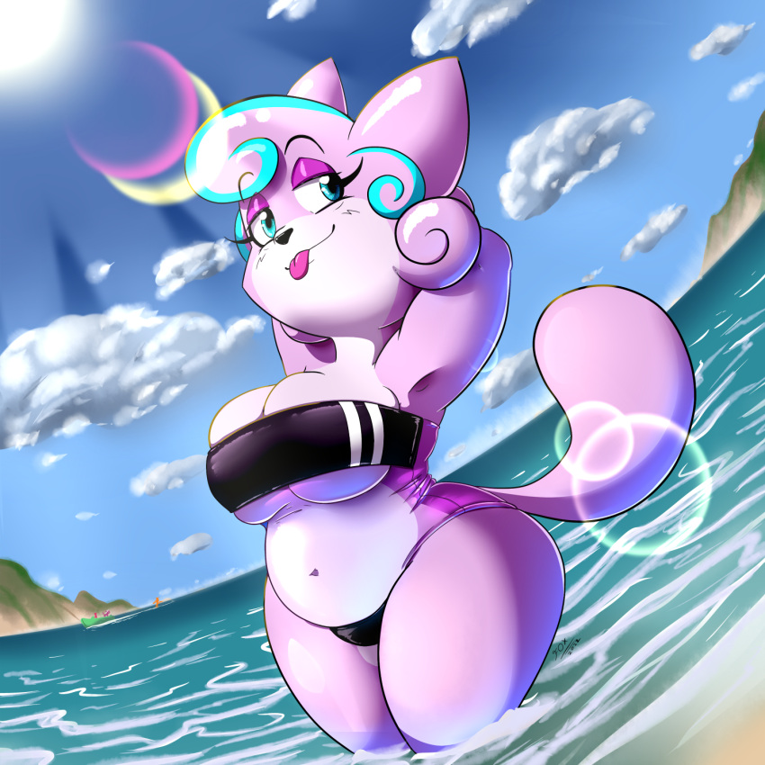 1:1 :3 anthro beach big_breasts breast_squish breasts cleavage clothed clothing cotton_(f0xb0y) domestic_cat f0xb0y01 felid feline felis female gris_swimsuit hands_behind_head hi_res huge_breasts mammal meme meme_clothing one-piece_swimsuit partially_submerged seaside solo squish swimwear tongue tongue_out translucent translucent_clothing translucent_swimwear under_boob