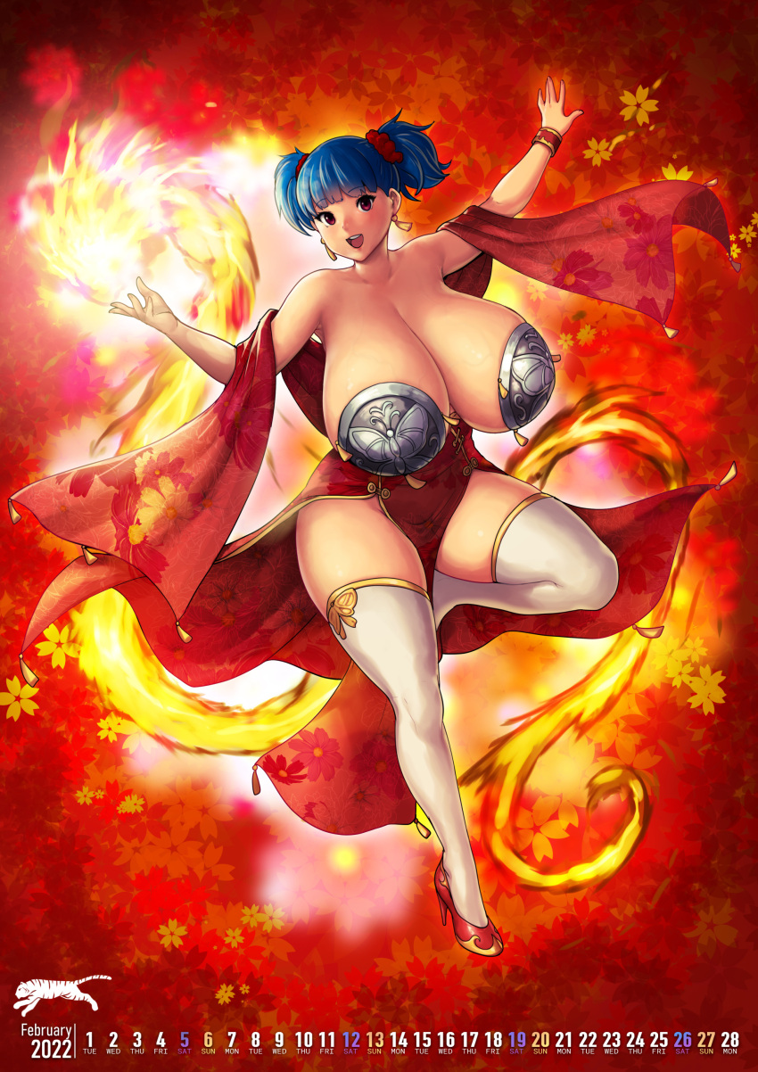 1girls 2022 bare_shoulders blue_hair breastplate breasts breasts_out breasts_out_of_clothes breasts_out_of_dress bursting_breasts busty calendar_(medium) china_dress chinese_clothes chinese_dress chinese_new_year cleavage collarbone covering_breasts curvaceous curvy_body curvy_female curvy_figure earrings errorkazoo eyebrows_visible_through_hair facing_viewer february february_(month) female female_only fire fireball flames floral_background full_body hair_scrunchie hi_res high_heeled_shoes high_heels high_resolution highres hourglass_figure huge_breasts hyper leg_stockings legwear looking_at_viewer lunar_new_year metal_plates new_year no_bra open_mouth original original_character pasties pelvic_curtain red_background red_dress red_eyes red_footwear red_high_heels red_scrunchie red_shoes rina_atherina_(errorkazoo) sash scrunchie shoes short_twintails single_wrist_cuff smile smiling_at_viewer solo stockings text thighhighs top_heavy top_heavy_breasts twintails white_legwear white_stockings white_thighhighs wrist_cuff year_of_the_tiger